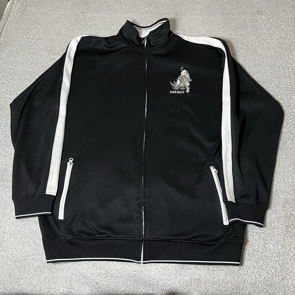 ECKO Unltd Jacket Mens 2XL Black Full Zip Embroidered Rhino Y2K Vintage Track
